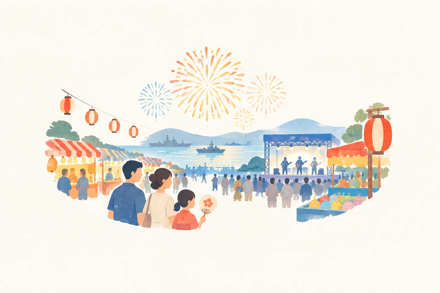 An illustration of a festival themed around Sasebo Seaside Festival