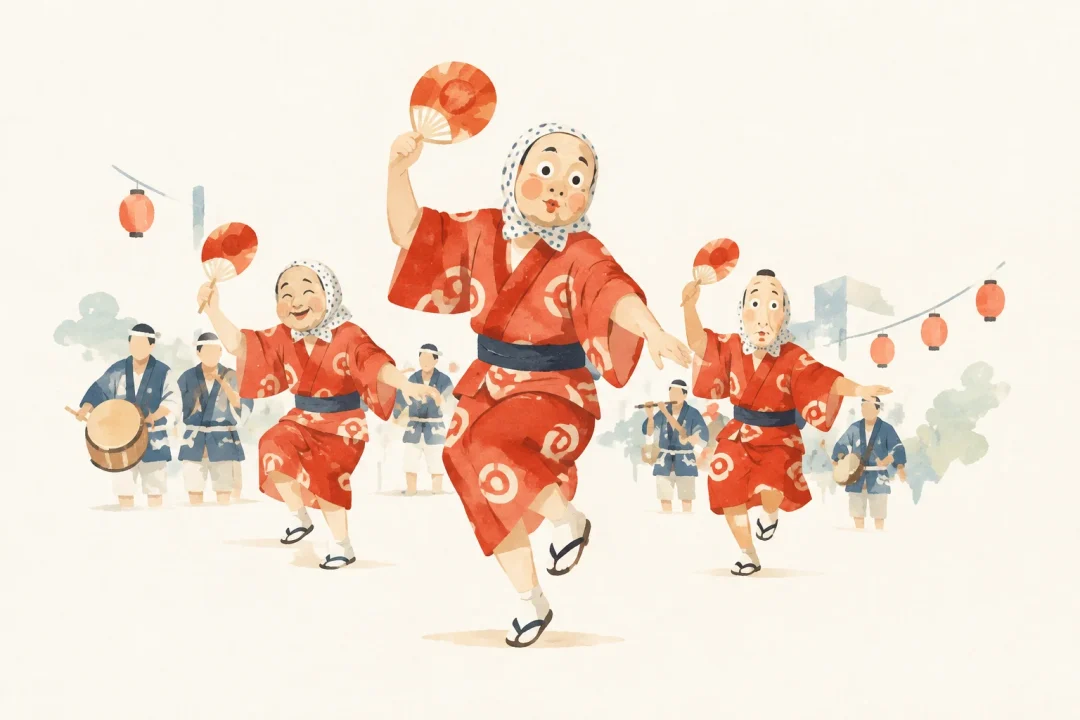 日向ひょっとこ夏祭りをテーマにした祭りのイメージ