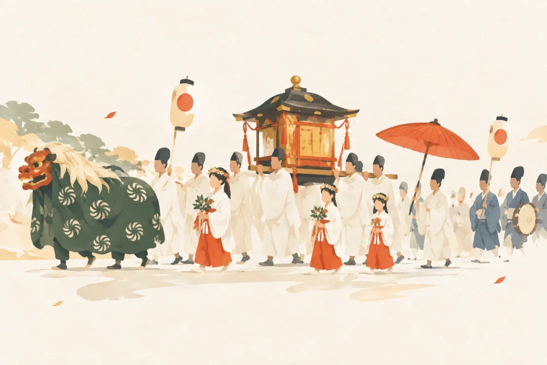 宮崎神宮大祭をテーマにした祭りのイメージ