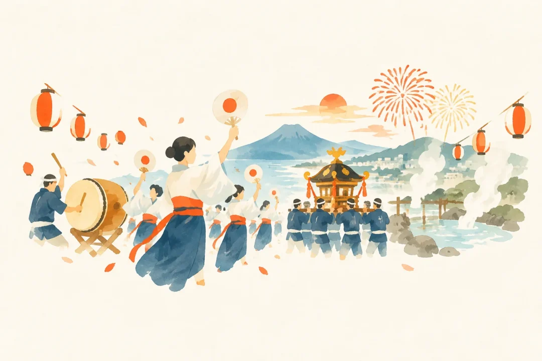 指宿温泉祭をテーマにした祭りのイメージ
