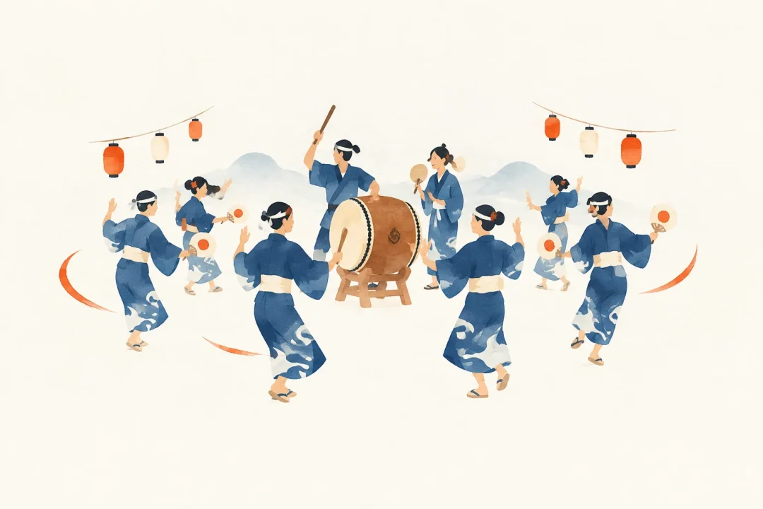 八月踊をテーマにした祭りのイメージ