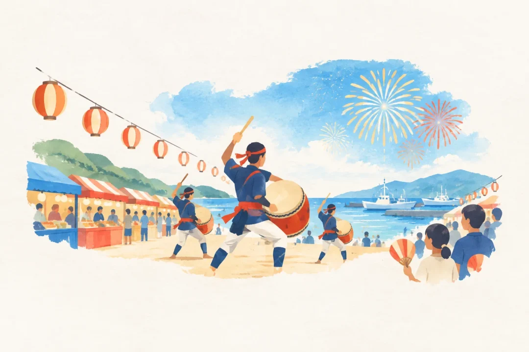 名護夏祭りをテーマにした祭りのイメージ
