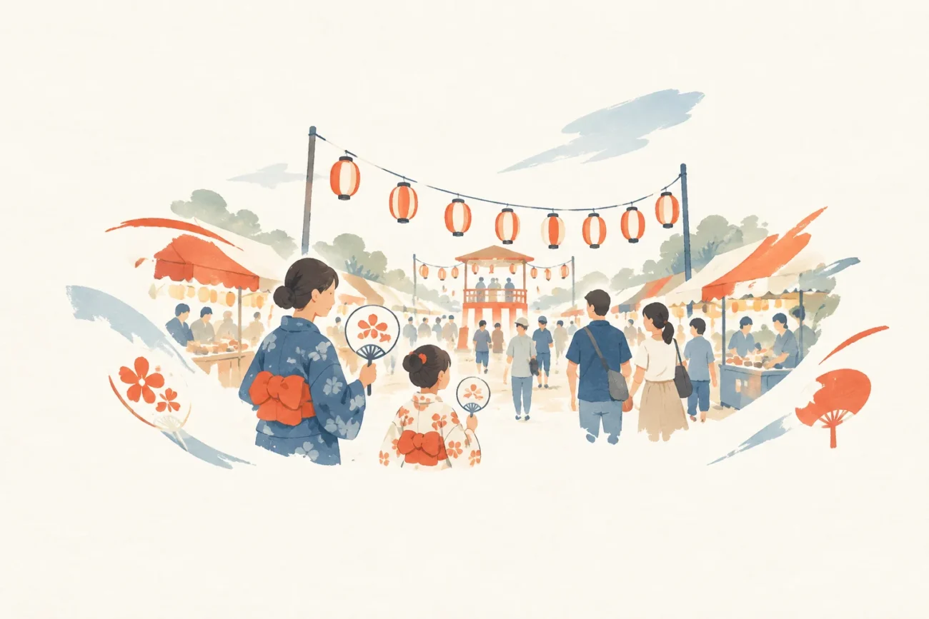 Illustration of a festival themed around Kasukabe Commerce and Industry Festival