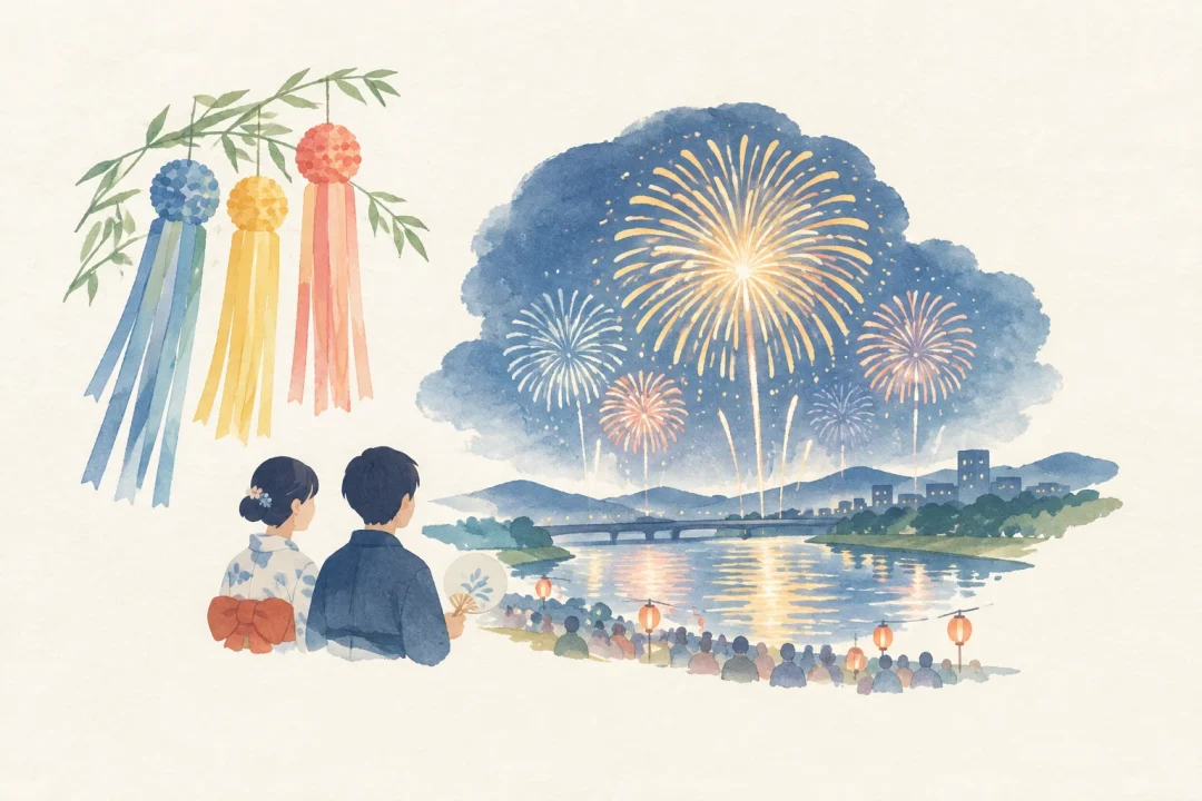 仙台七夕花火祭をテーマにした祭りのイメージ
