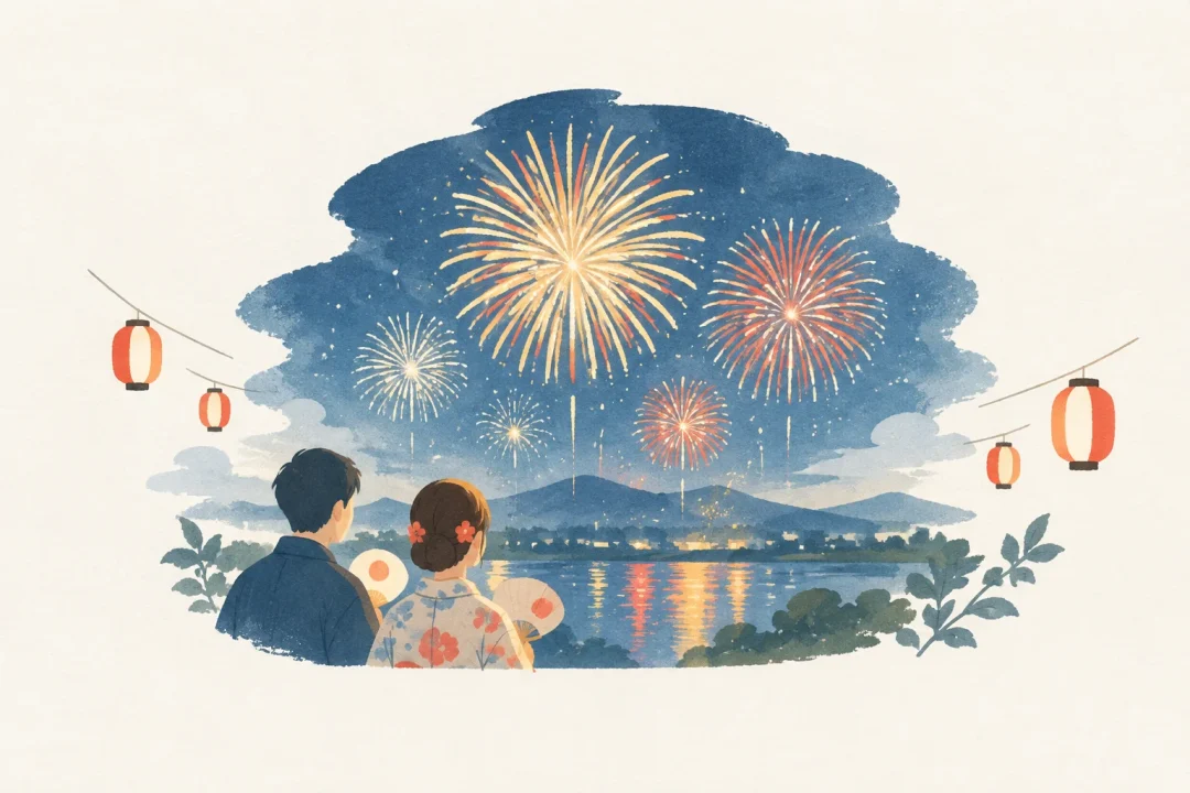 山形大花火大会をテーマにした祭りのイメージ