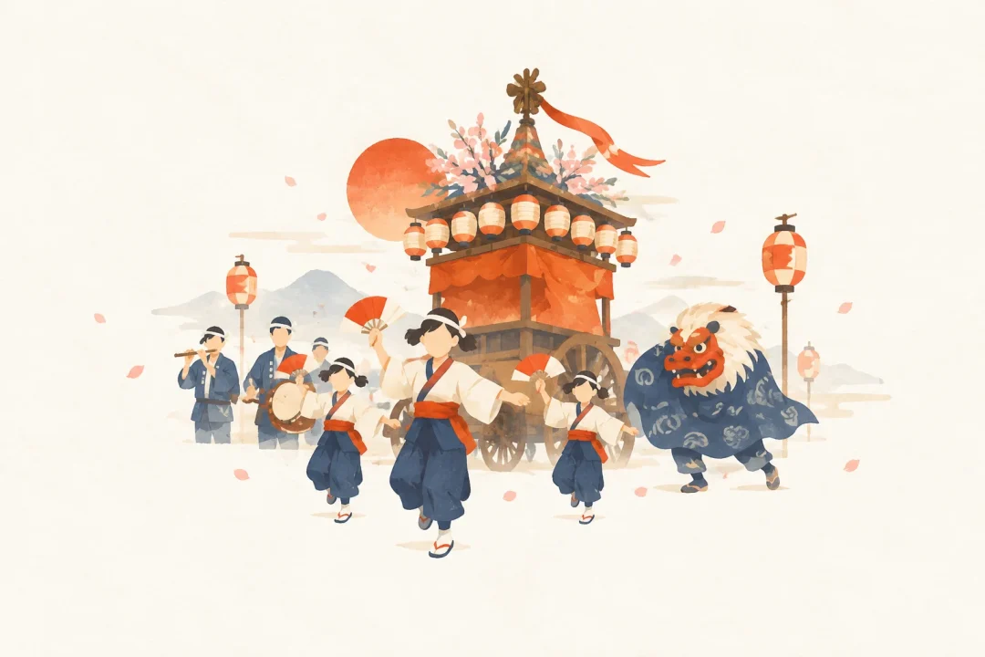 高砂山願念坊祭りをテーマにした祭りのイメージ