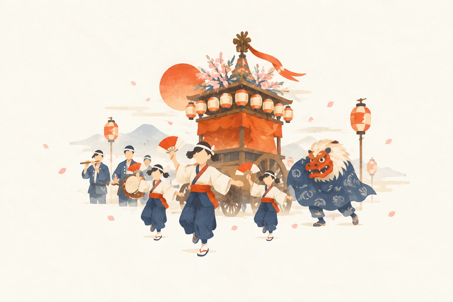 An illustration themed around the Takasagoyama Gannenbo Festival