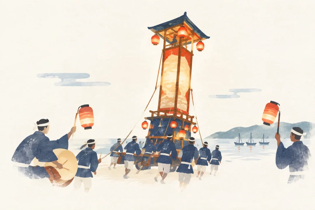 石崎奉燈祭をテーマにした祭りのイメージ