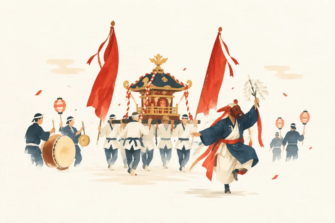 お熊甲祭をテーマにした祭りのイメージ