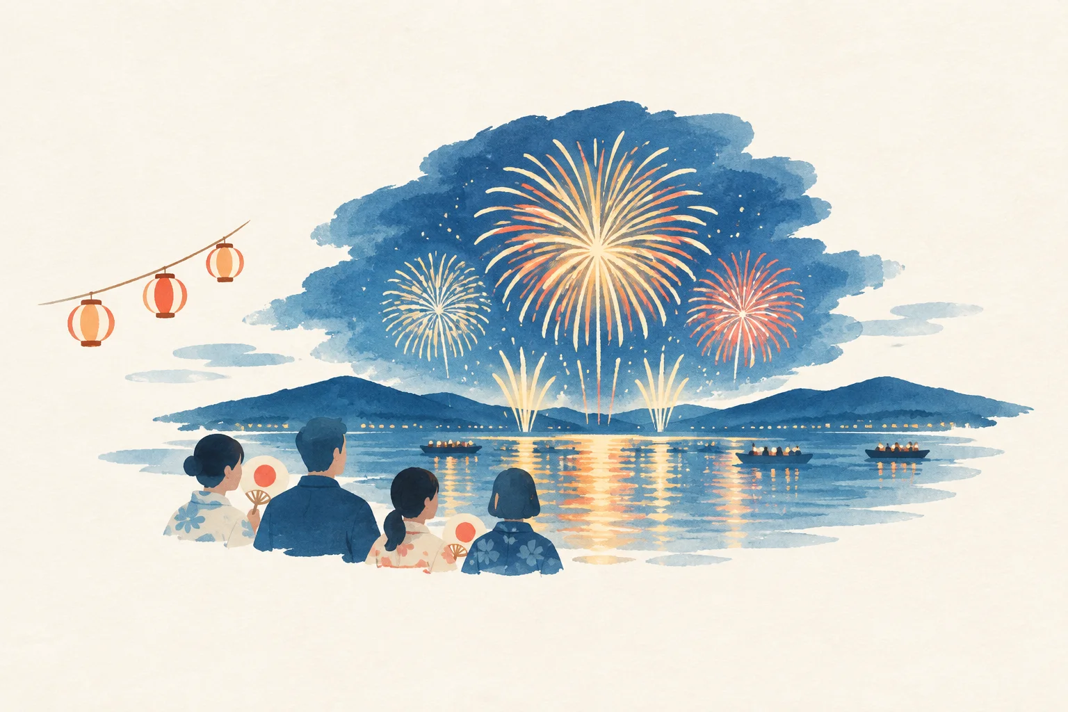 Illustration themed around the Summer Night Fireworks Festival