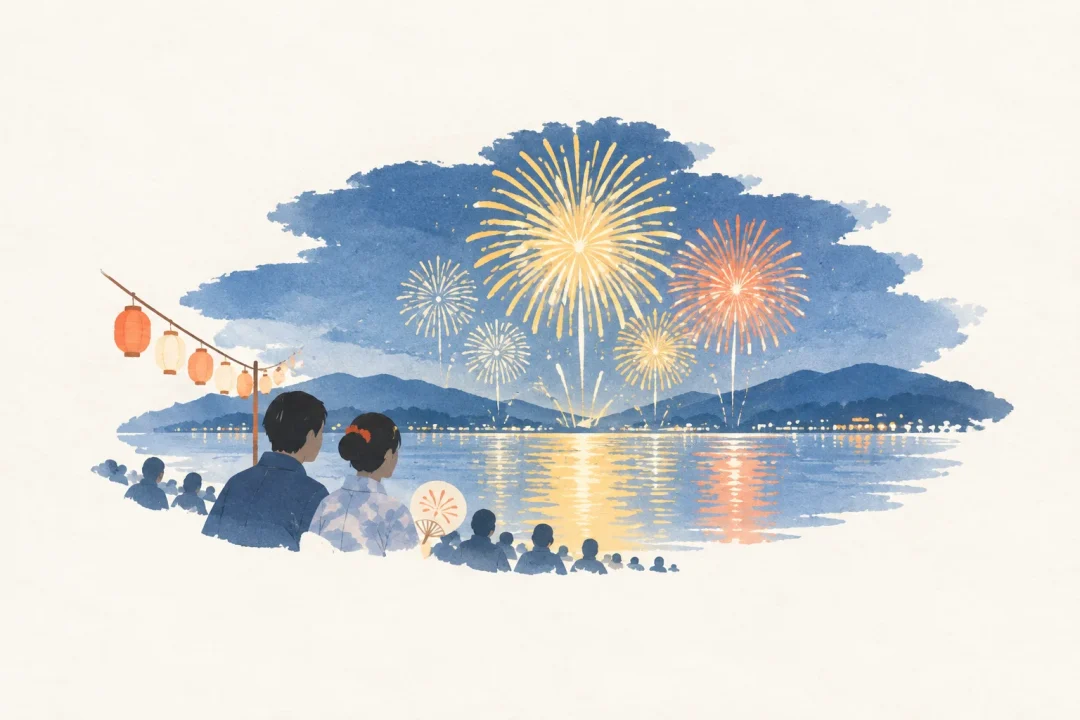 諏訪湖祭湖上花火大会をテーマにした祭りのイメージ