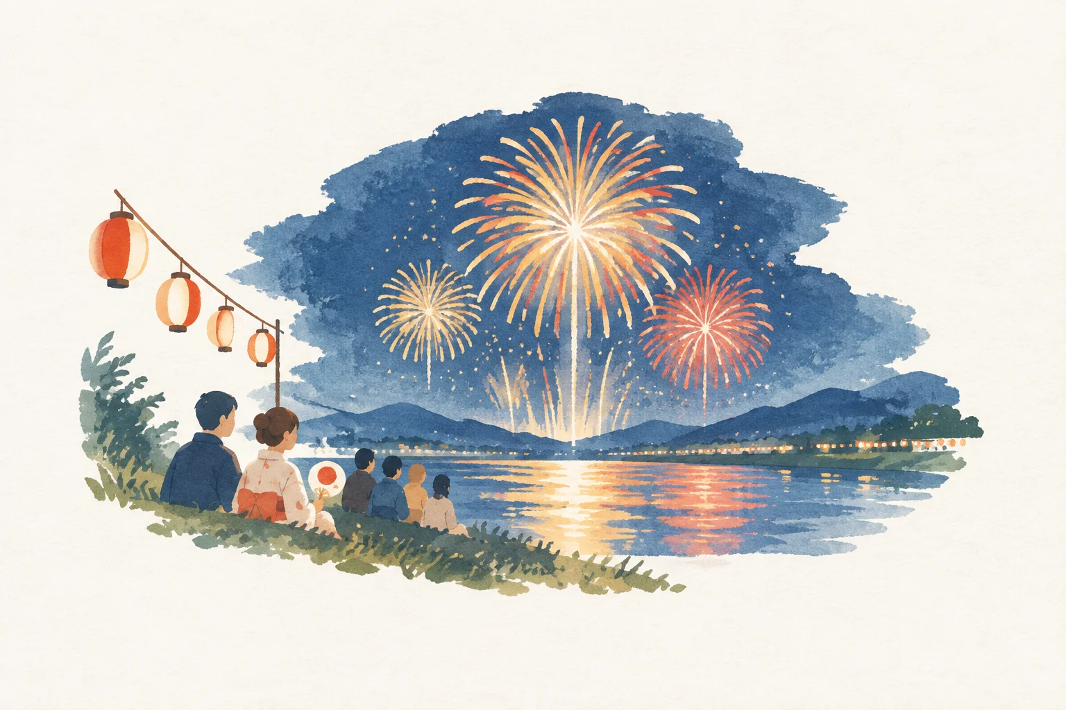 津保川花火大会をテーマにした祭りのイメージ