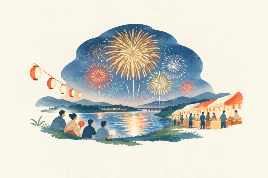 根尾川花火大会をテーマにした祭りのイメージ