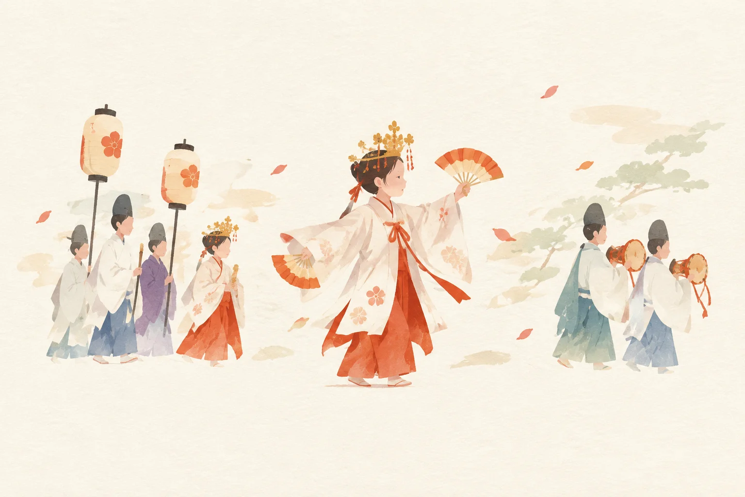 An image of a festival themed around the child dancers of the Hatsukae Festival