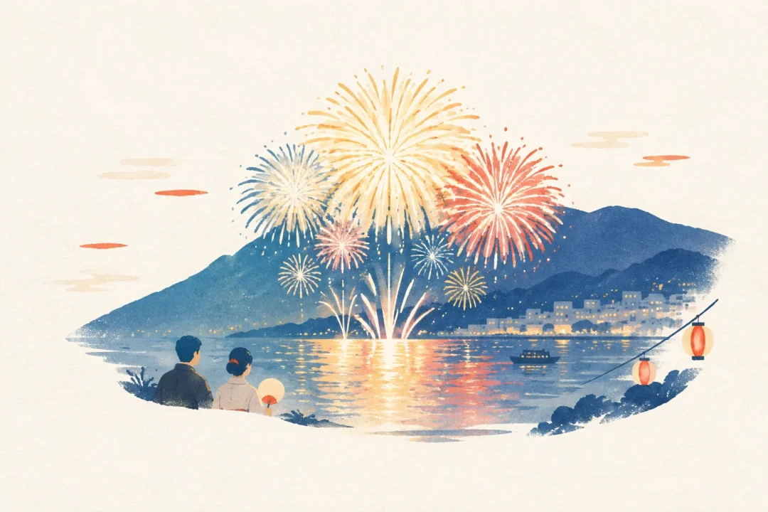 熱海海上花火大会をテーマにした祭りのイメージ