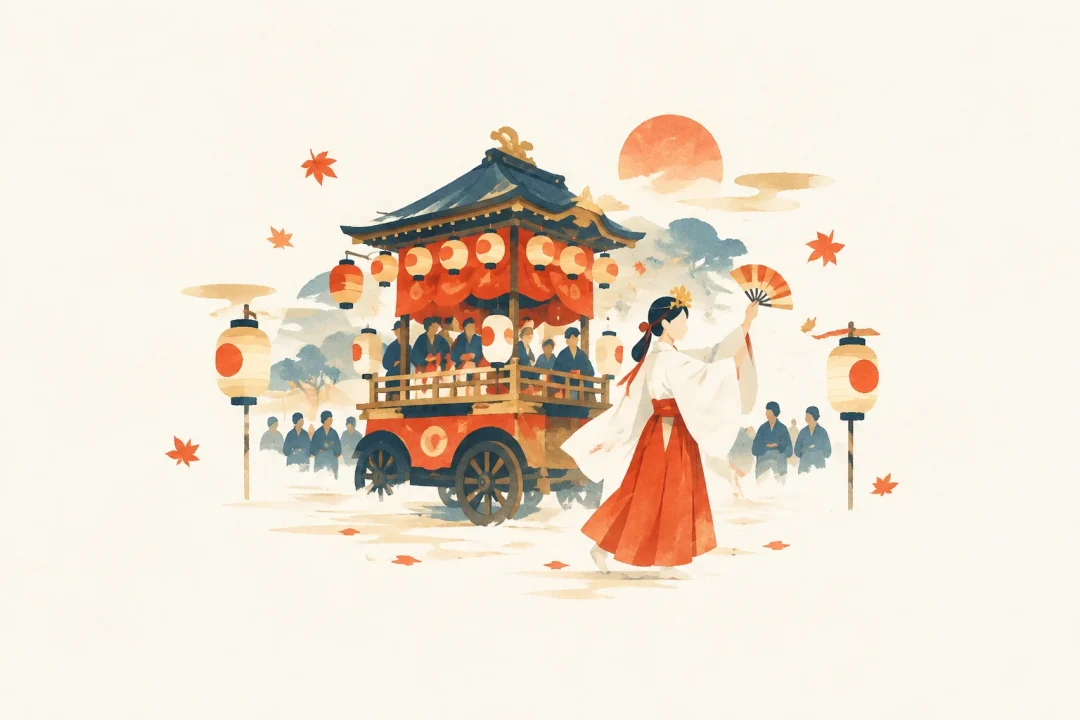 矢作神社秋の大祭をテーマにした祭りのイメージ