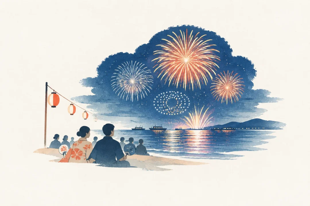 津花火大会をテーマにした祭りのイメージ