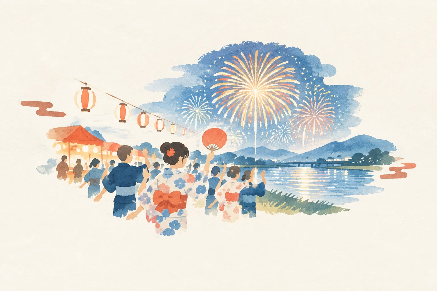 ドッコイセ福知山花火大会をテーマにした祭りのイメージ