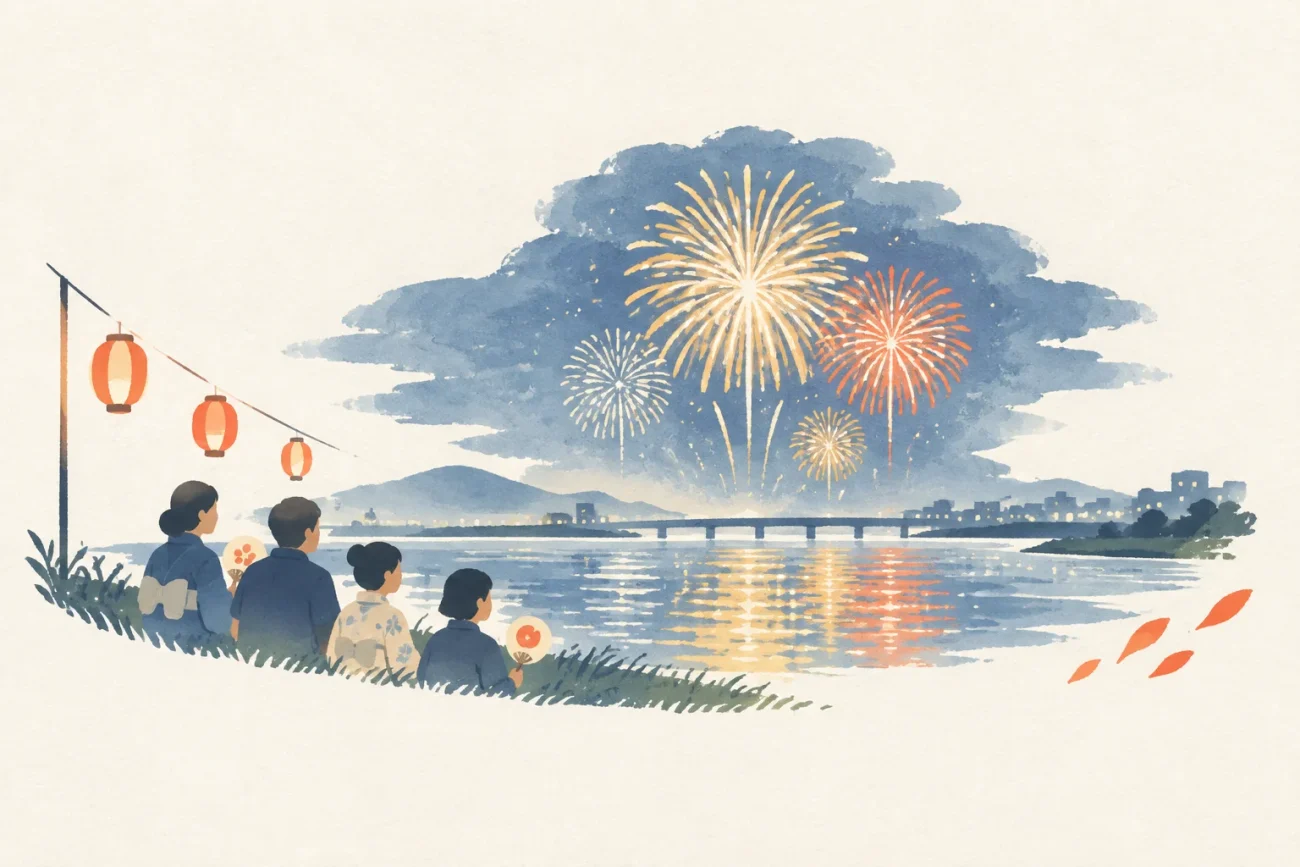 くらわんか花火大会をテーマにした祭りのイメージ