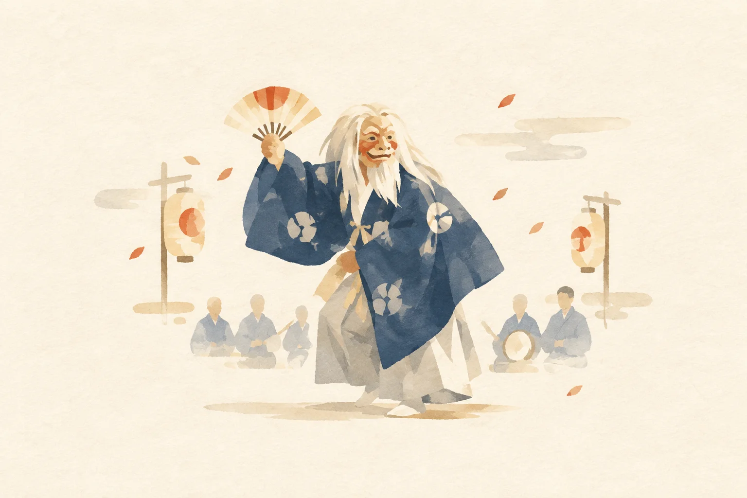 An illustration inspired by a festival themed around Okinamai at Kuruma Ōtoshi Shrine