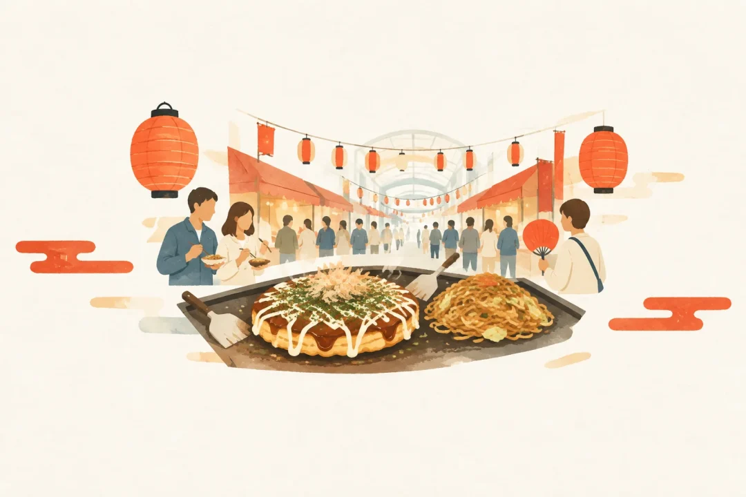 鉄板こなもん祭をテーマにした祭りのイメージ