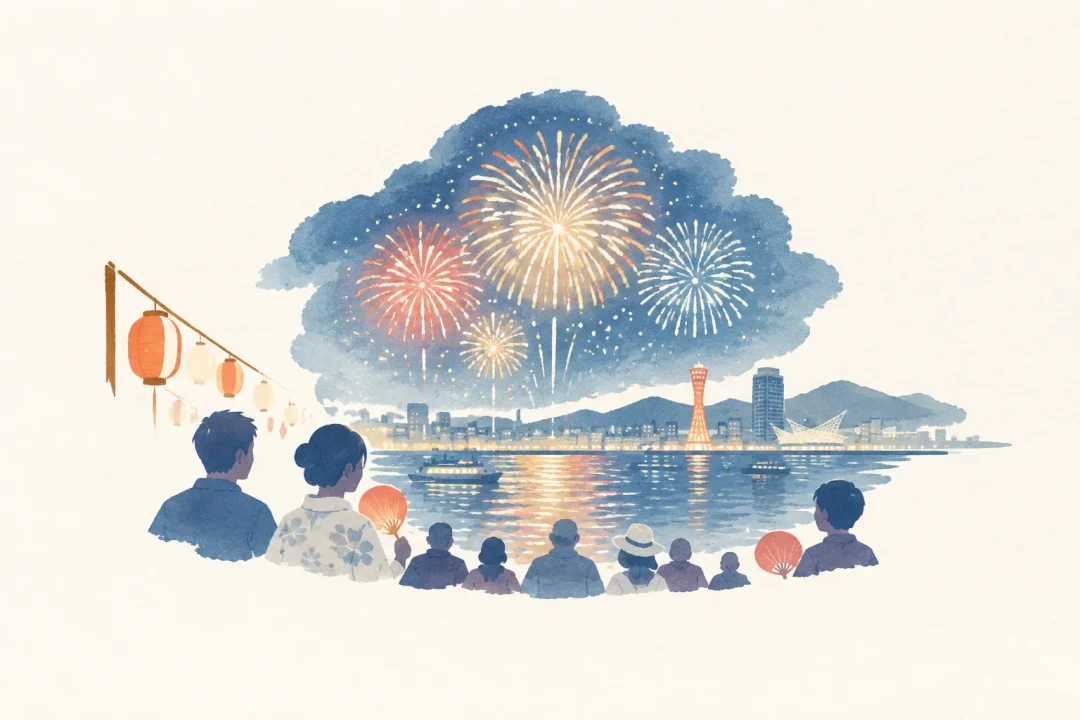 みなとこうべ海上花火大会をテーマにした祭りのイメージ