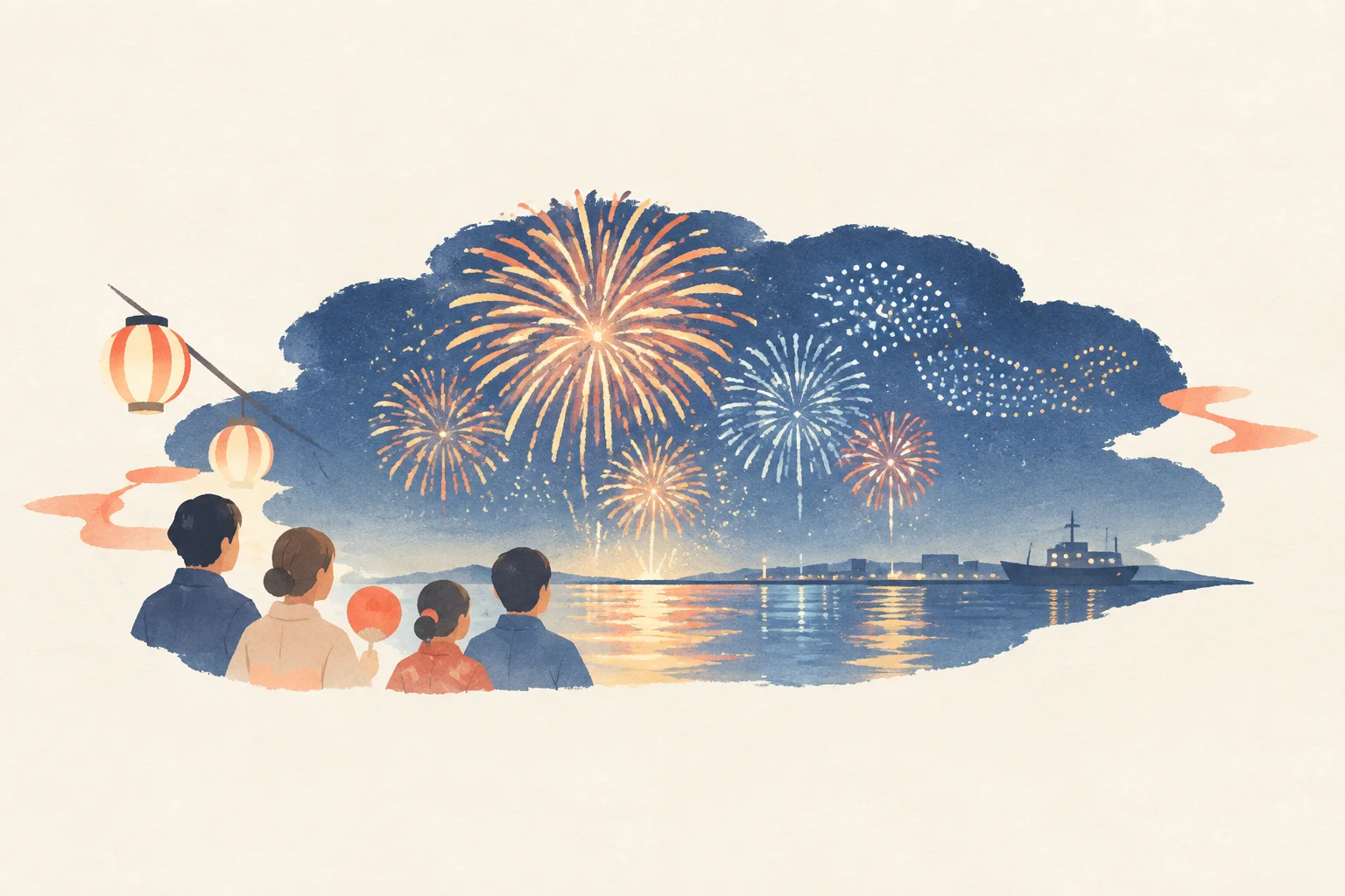A festival-themed image of the Wakayama Port Festival Fireworks Display