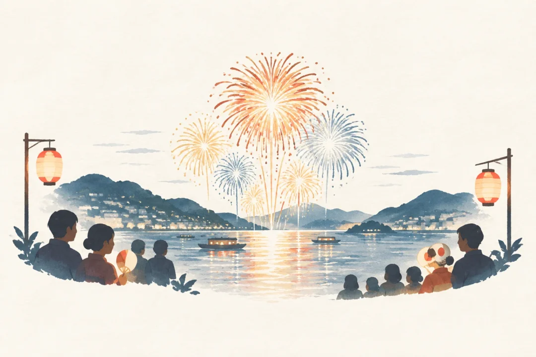 おのみち住吉花火まつりをテーマにした祭りのイメージ