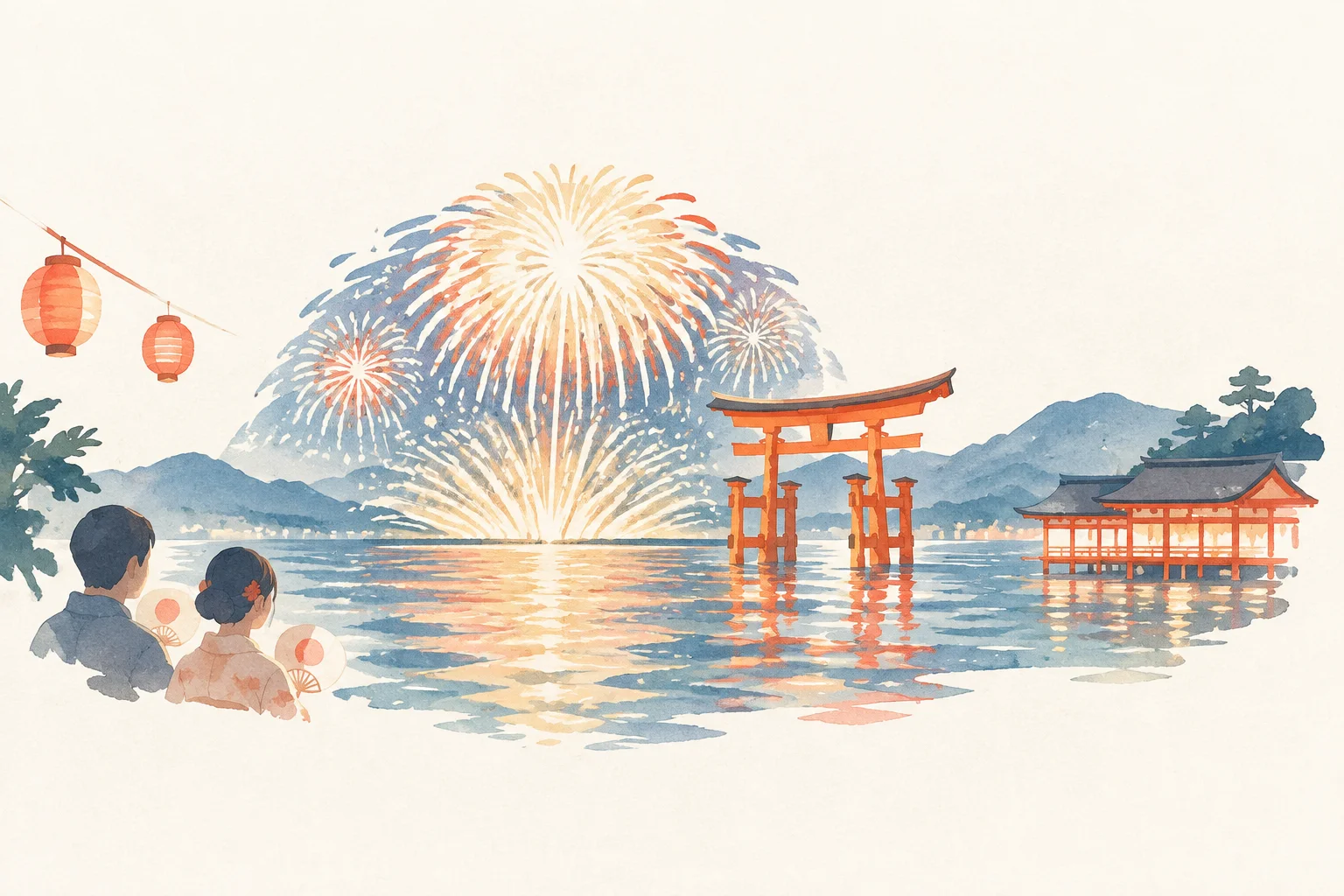 宮島水中花火大会をテーマにした祭りのイメージ