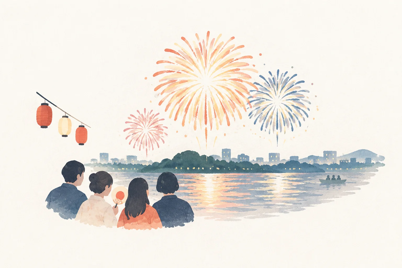 西日本大濠花火大会をテーマにした祭りのイメージ