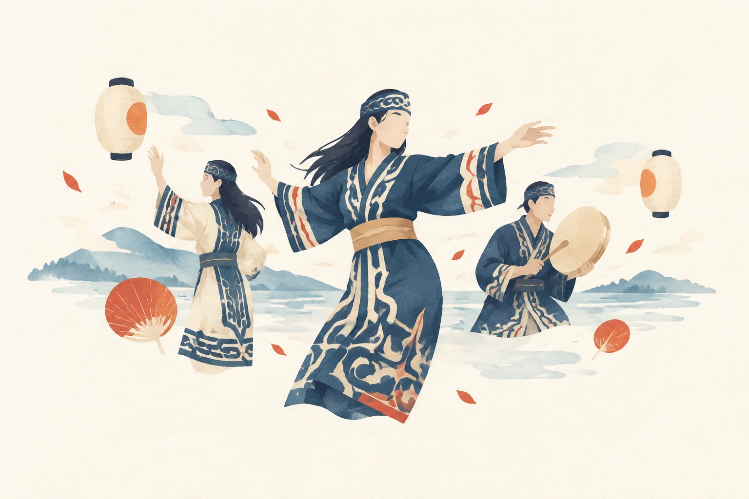 アイヌ古式舞踊をテーマにした祭りのイメージ