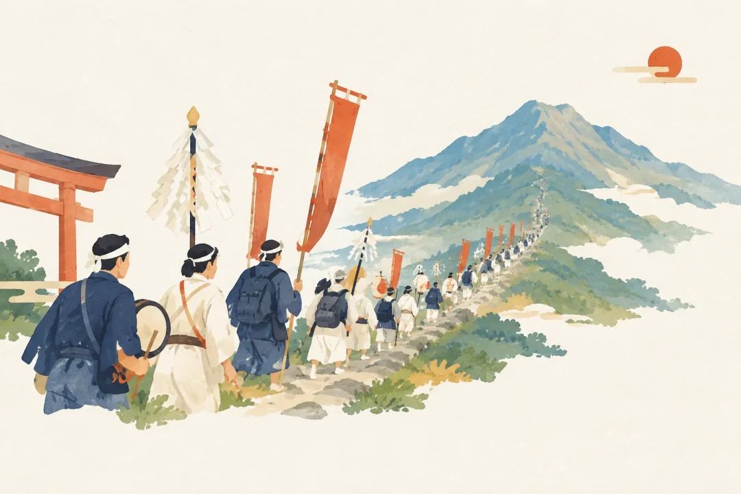岩木山の登拝行事をテーマにした祭りのイメージ