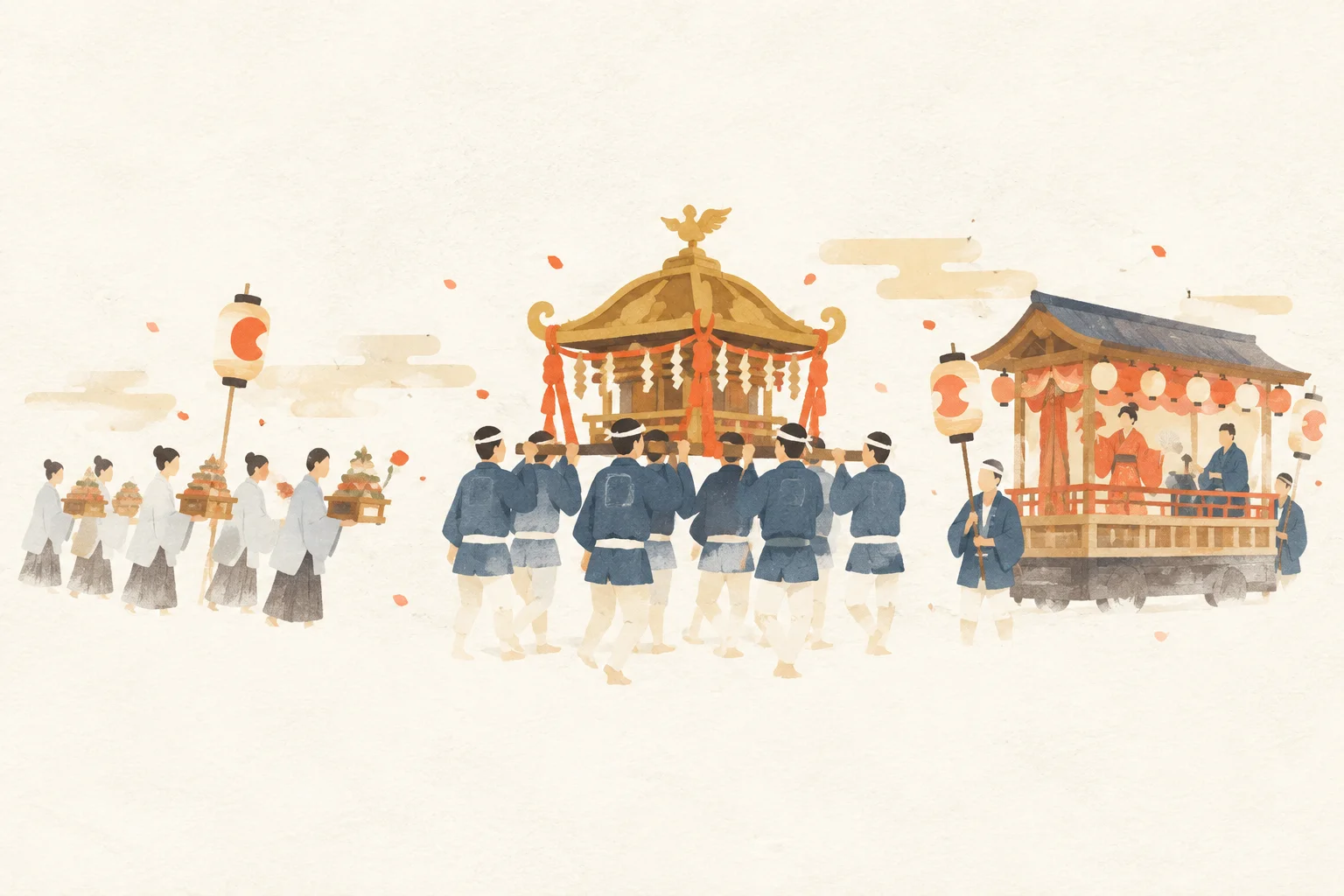 以田岛祇园祭御党屋活动为主题的祭典示意图