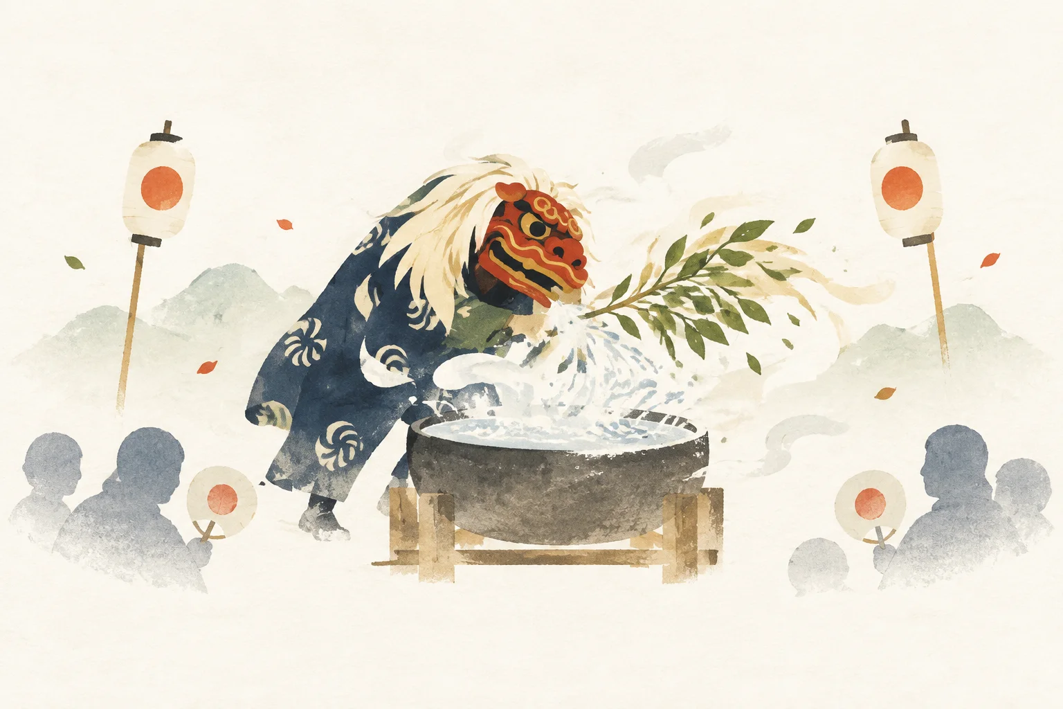 箱根の湯立獅子舞をテーマにした祭りのイメージ