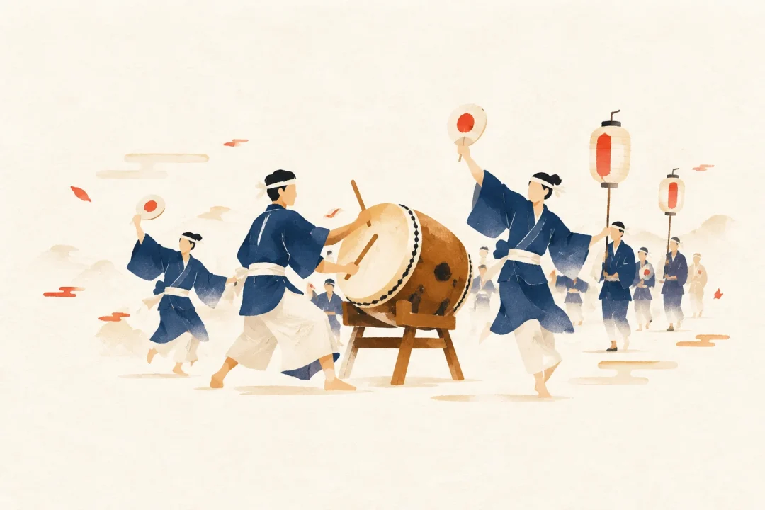 和合の念仏踊をテーマにした祭りのイメージ