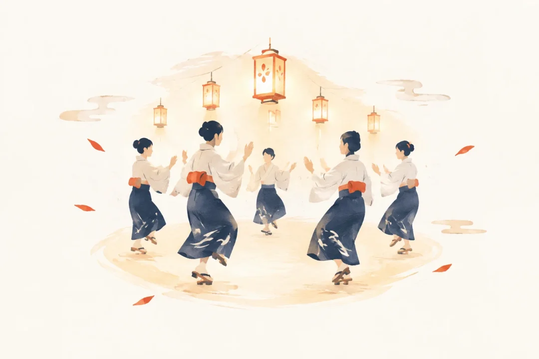 白鳥の拝殿踊をテーマにした祭りのイメージ