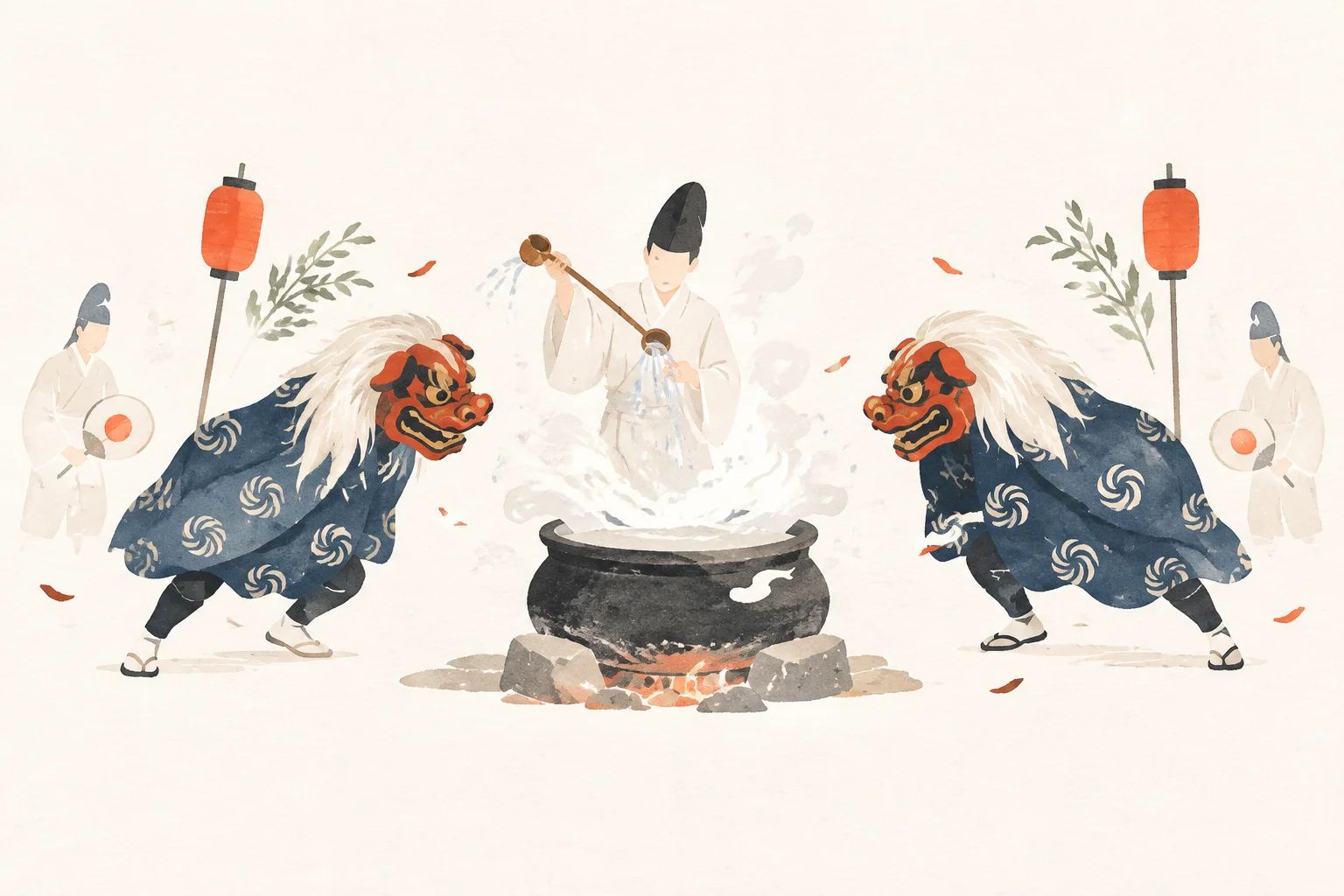 A festival-themed image of Numata and Osaka Yudate Kagura