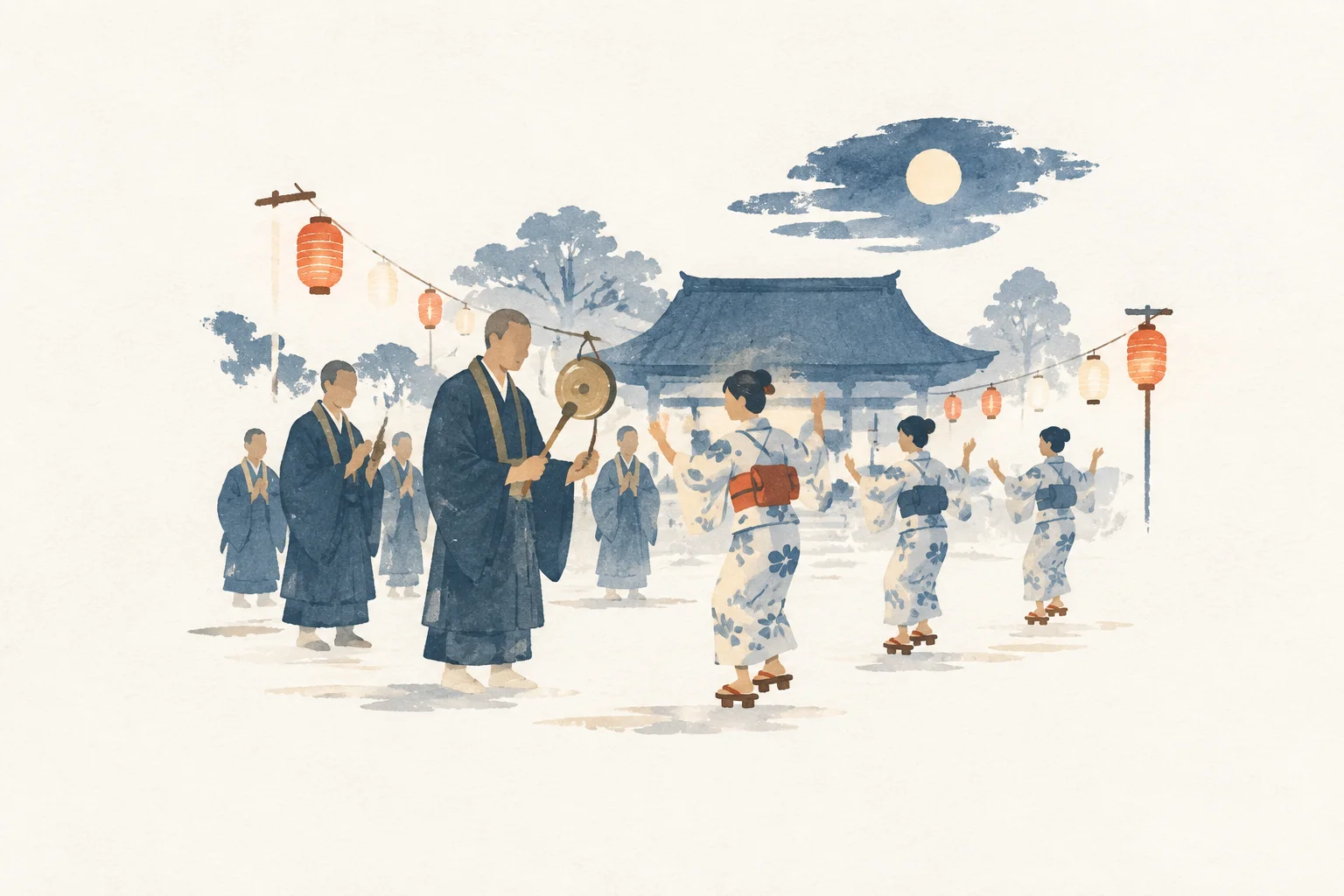 綾渡の夜念仏と盆踊をテーマにした祭りのイメージ