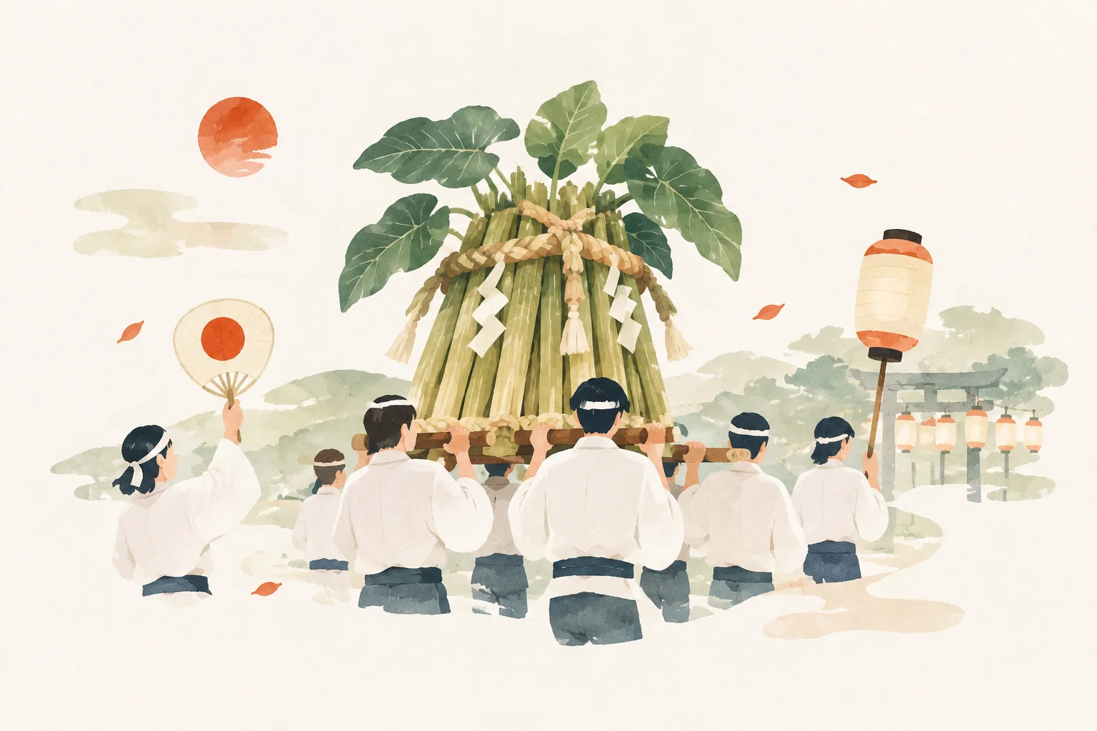 三上のずいき祭をテーマにした祭りのイメージ