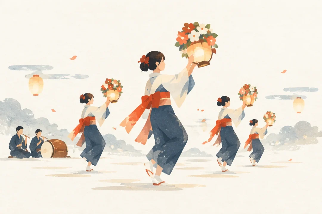 久多の花笠踊をテーマにした祭りのイメージ