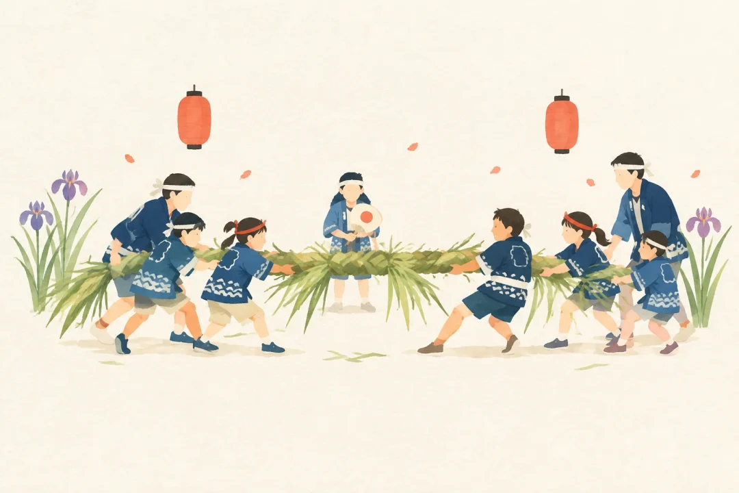 因幡の菖蒲綱引きをテーマにした祭りのイメージ