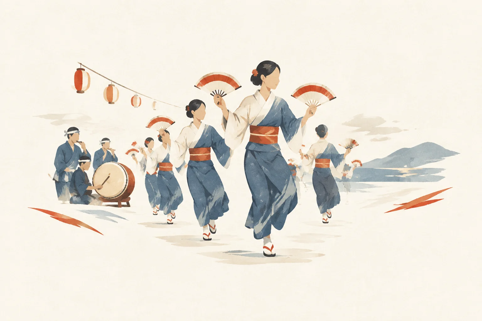 An illustration of a festival themed around Tsushima Bon Odori