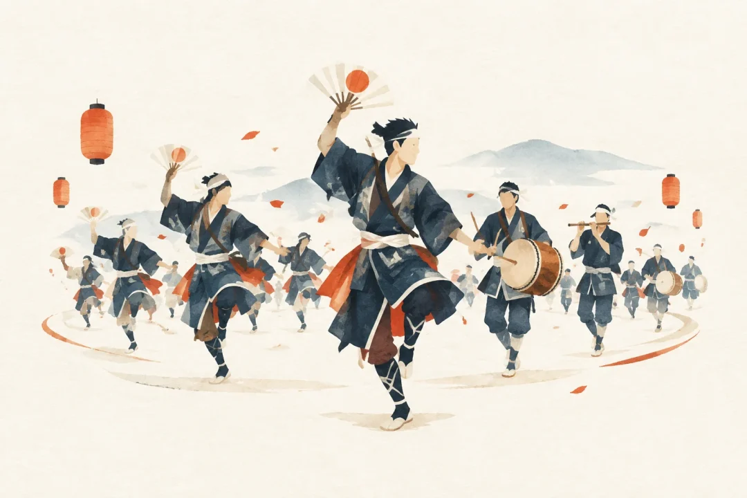 五ケ瀬の荒踊をテーマにした祭りのイメージ