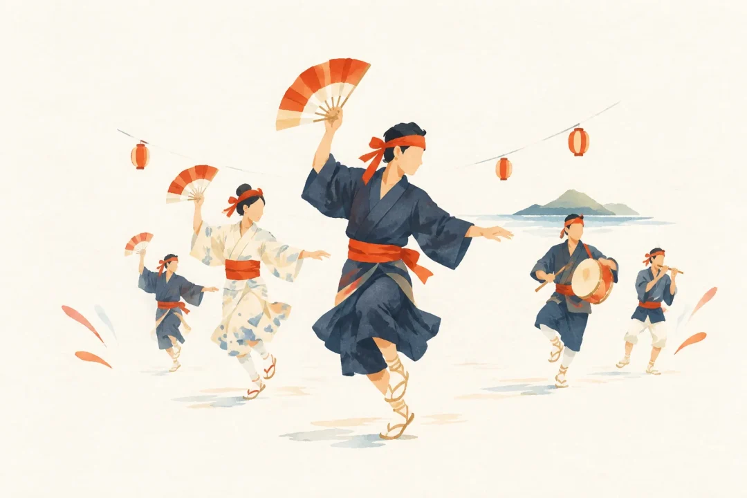 伊江島の村踊をテーマにした祭りのイメージ