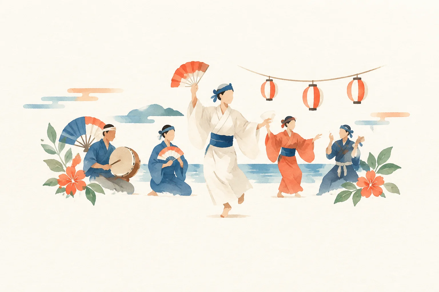 小浜島の盆、結願祭、種子取祭の芸能をテーマにした祭りのイメージ