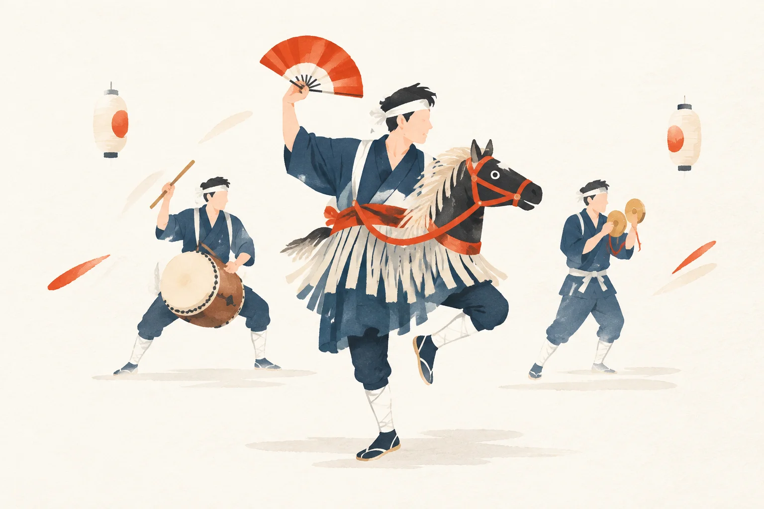 An illustration of a festival themed around Nanbu Komodori