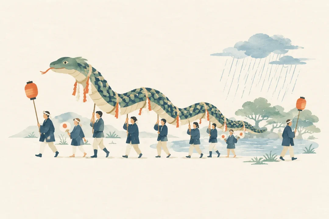 脚折の雨乞行事をテーマにした祭りのイメージ