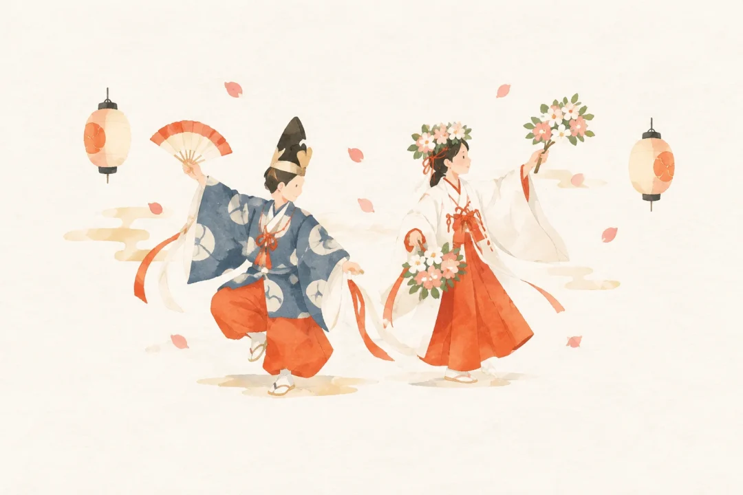 加茂の三番叟と花踊をテーマにした祭りのイメージ