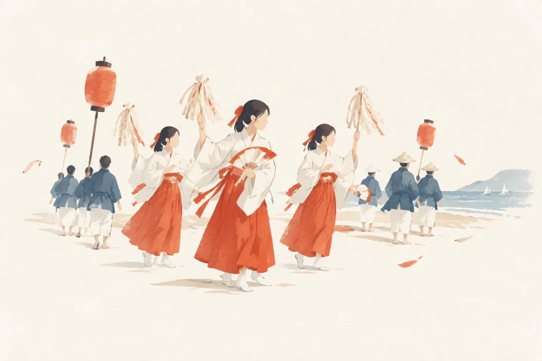 白間津ささら踊をテーマにした祭りのイメージ
