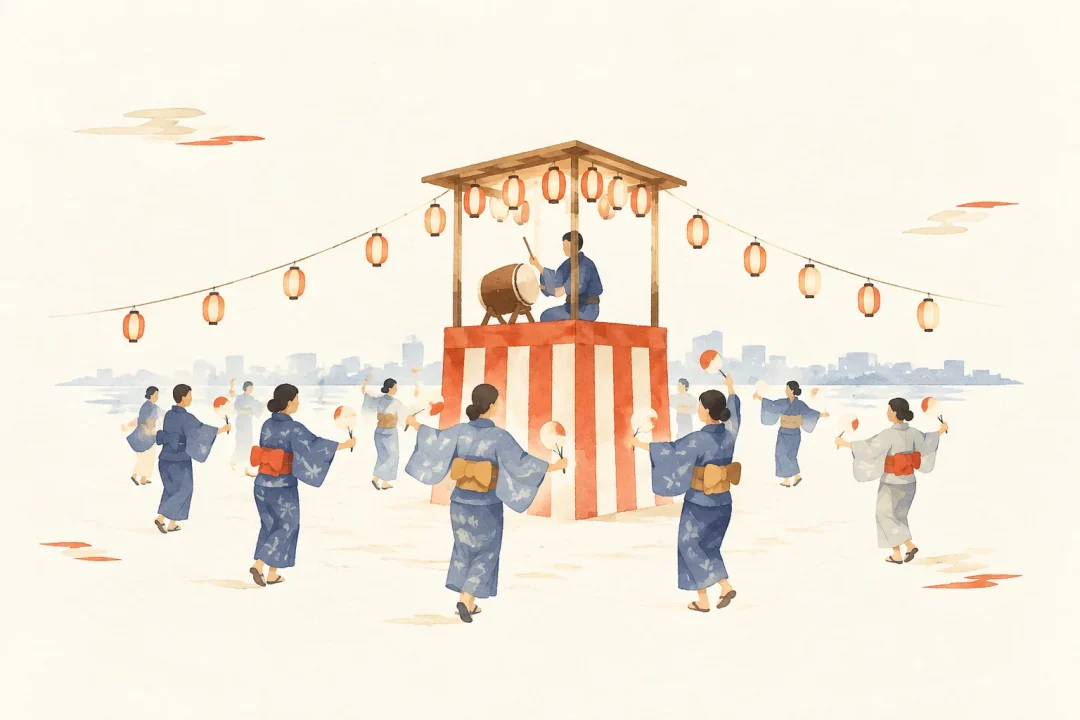 佃の盆踊をテーマにした祭りのイメージ